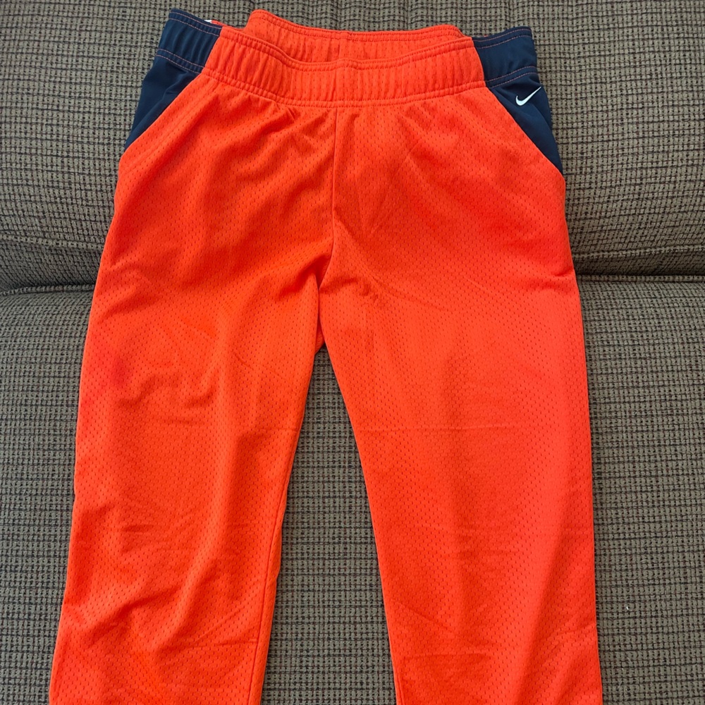 Nike Womens Mesh Cropped Yoga Pants Orange Navy Large - EUC!